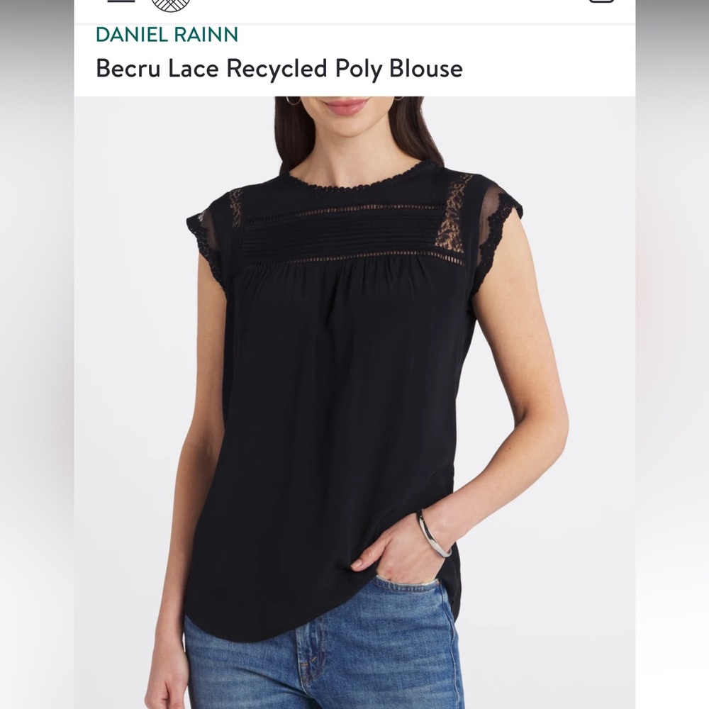 Daniel Rainn Black Lace Cap-Sleeve Blouse